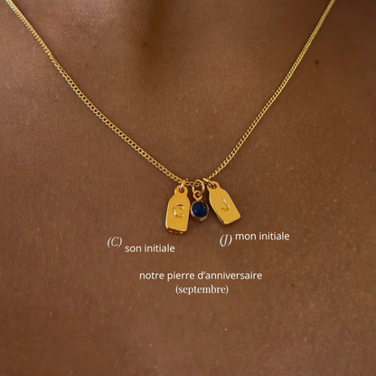 Collier à initiales + pierre d’anniversaire
